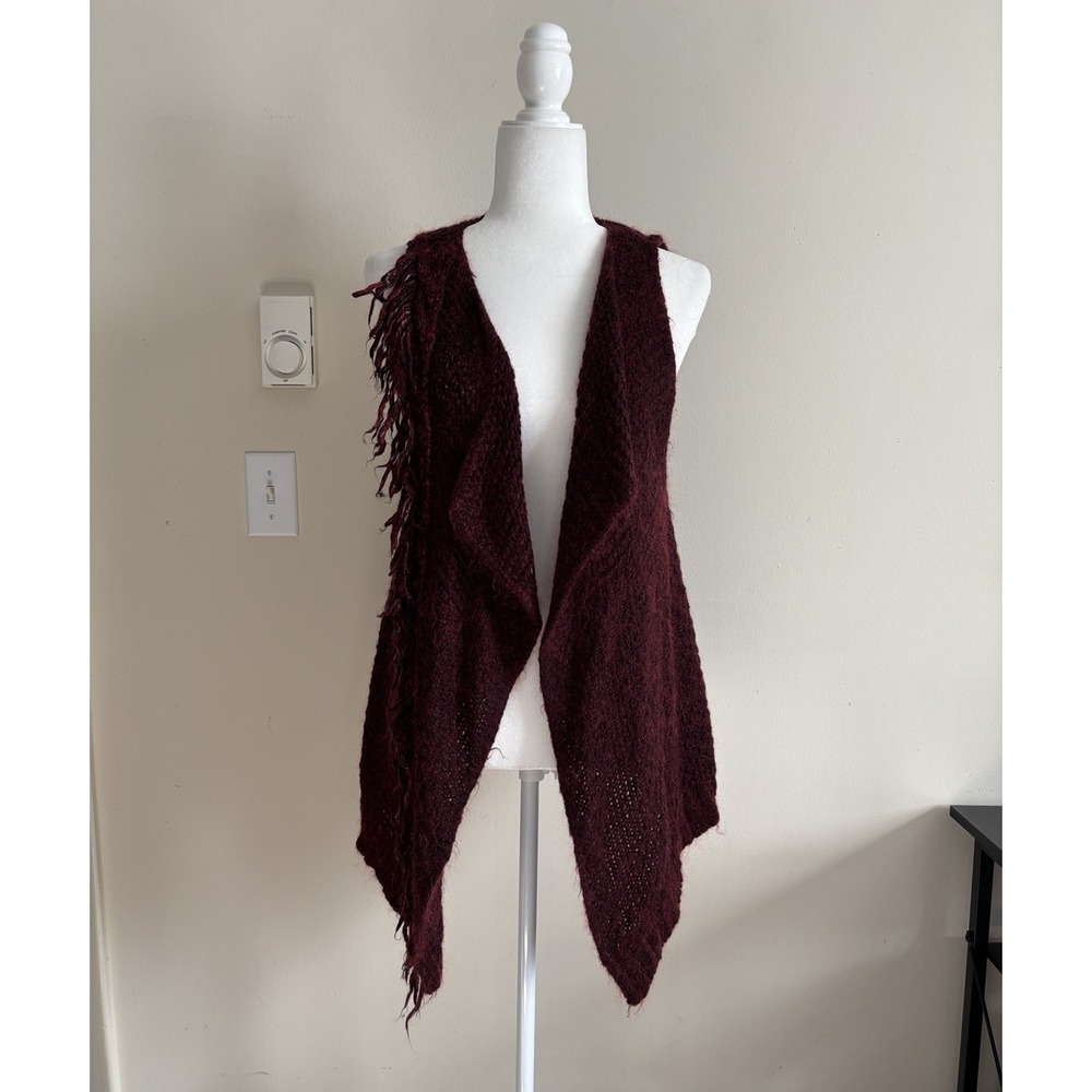 Diesel Avant Garde Fringe Knit Cardigan MOHAIR Fuzzy Open Front Red Grunge Boho